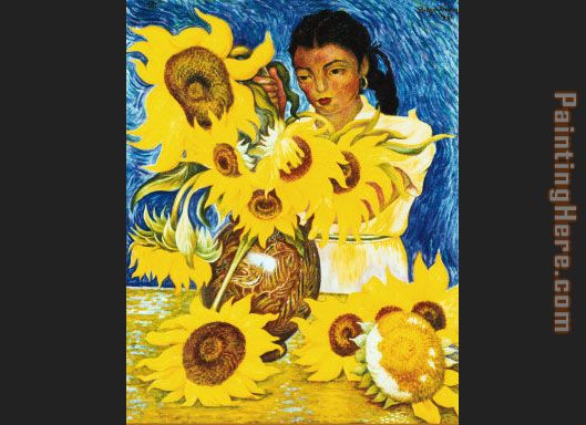 Muchacha con Girasoles painting - Diego Rivera Muchacha con Girasoles art painting
